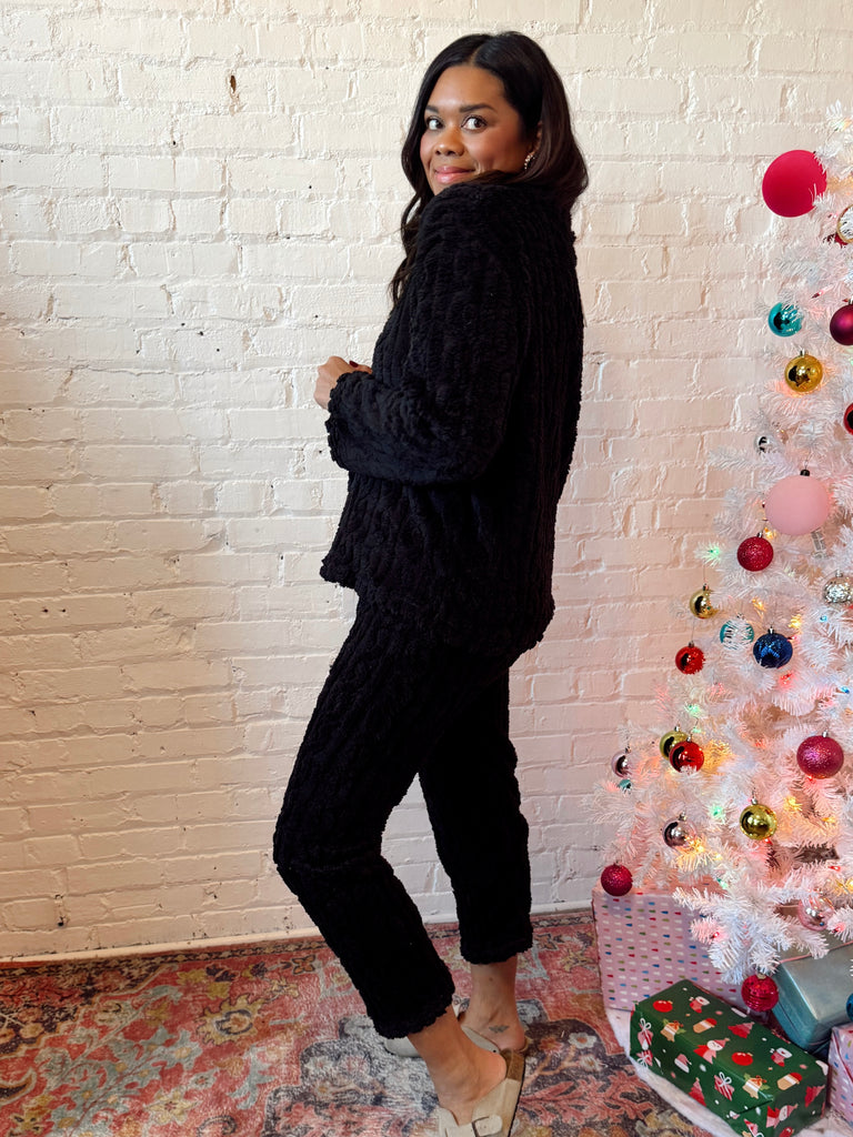Cozy Cable Knit Set Black
