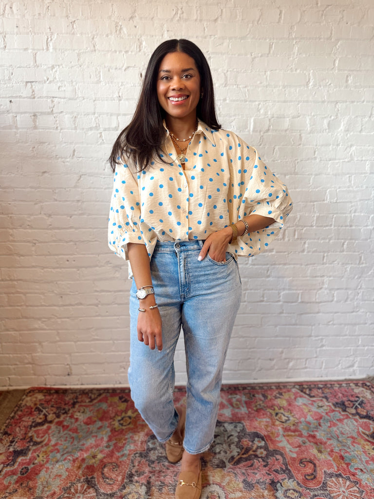 Something Blue Dot Button Down