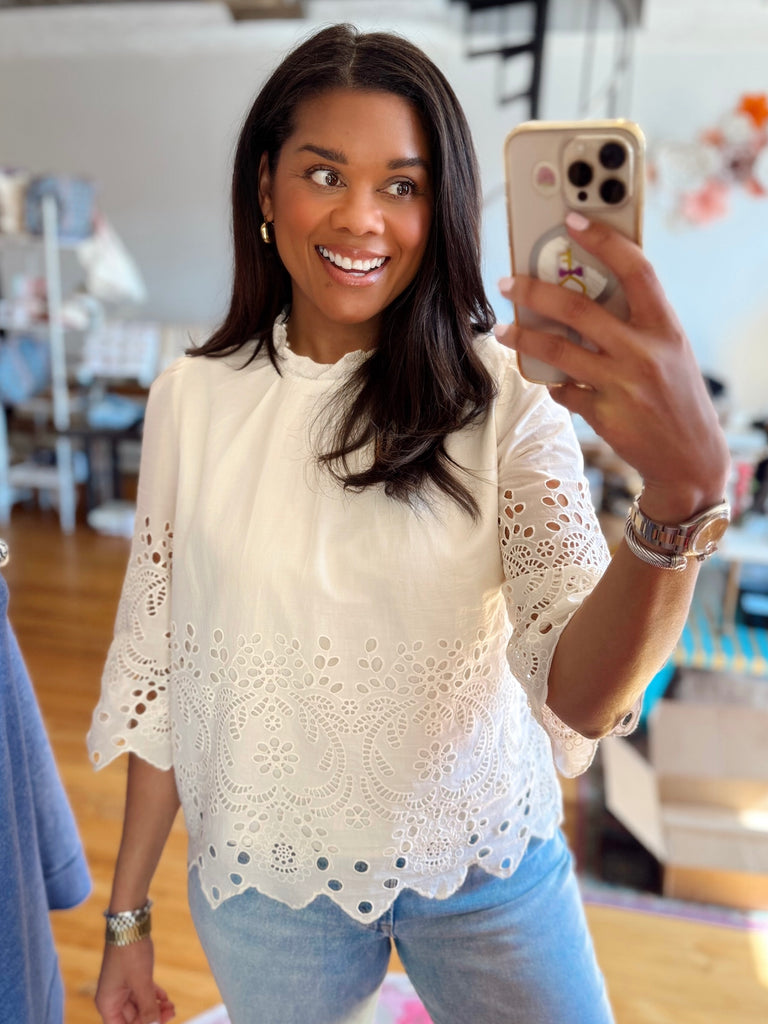 Scalloped Eyelet Blouse