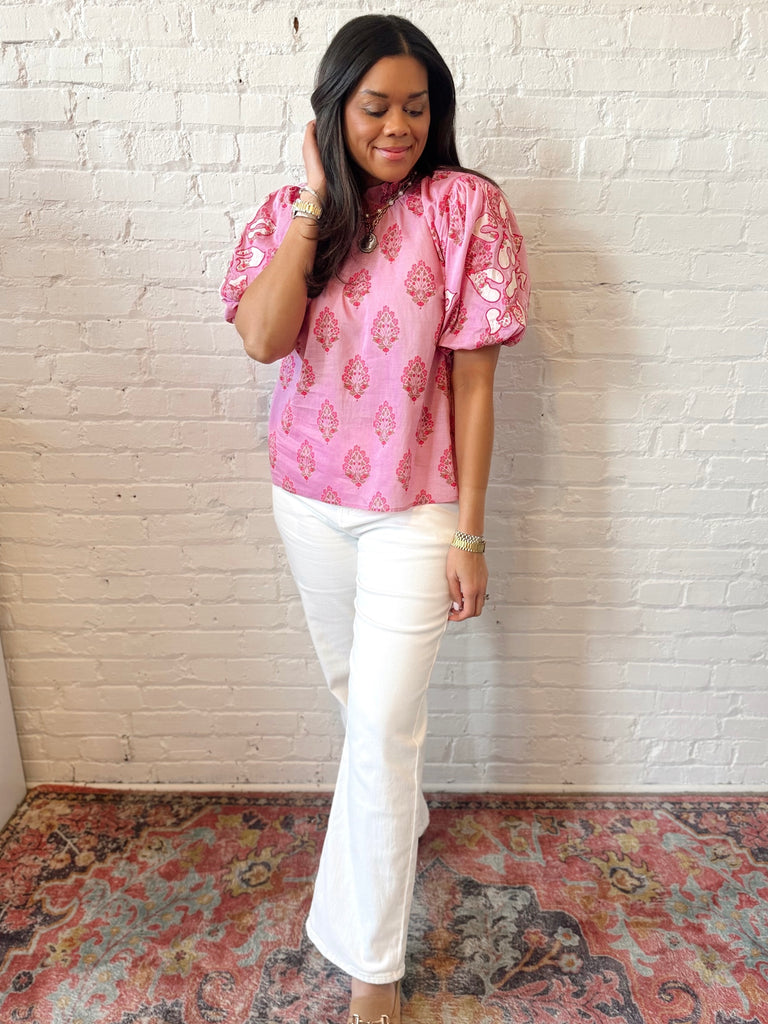 Pink Posy Puff Sleeve Top