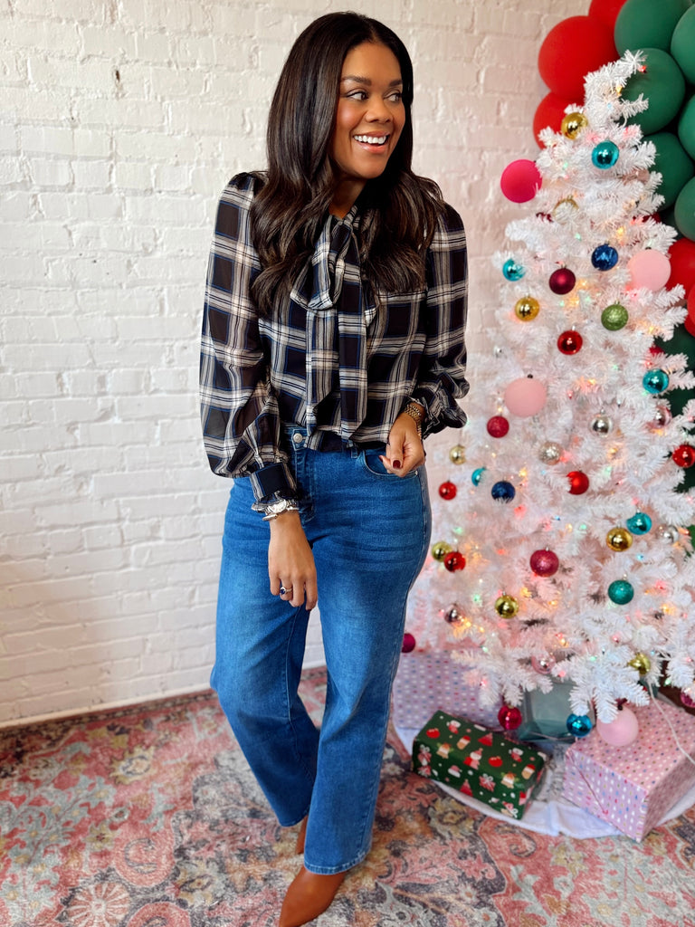 Blue Velvet Plaid Top