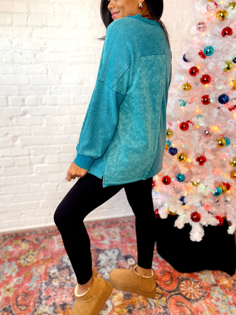 Something Teal Mineral Wash Pullover