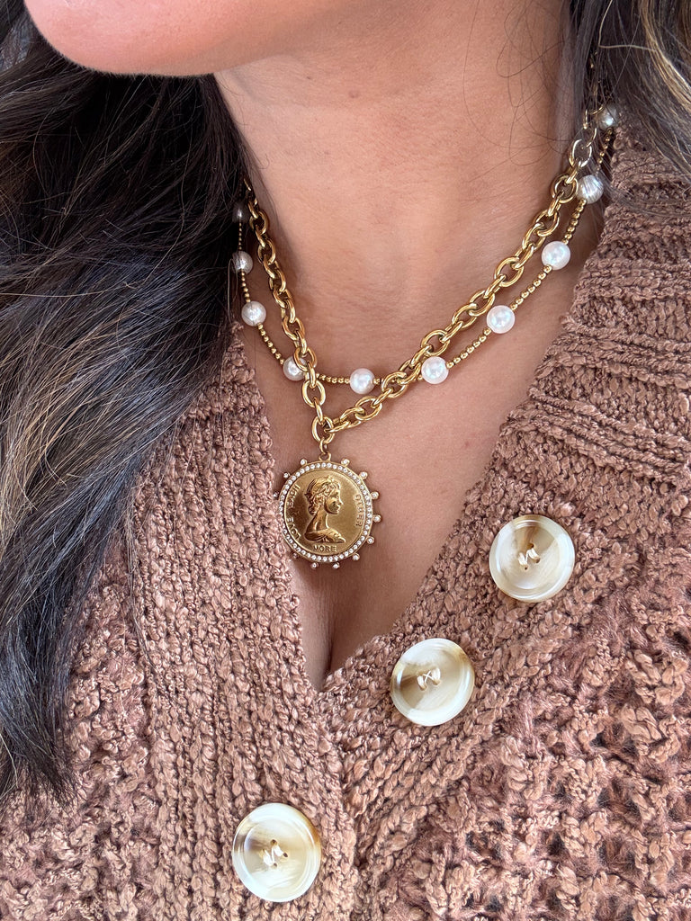 CZ Coin Pendant Necklace