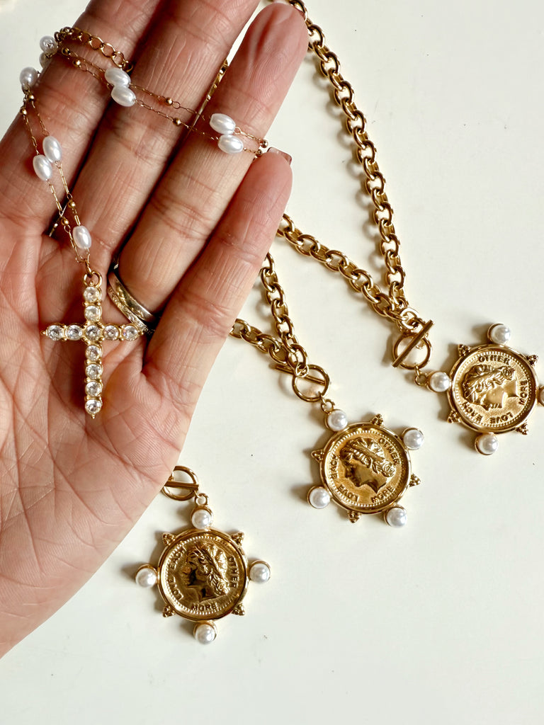 CZ Cross Pearl Necklace