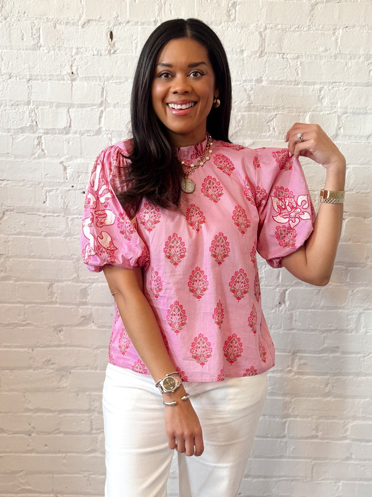 Pink Posy Puff Sleeve Top