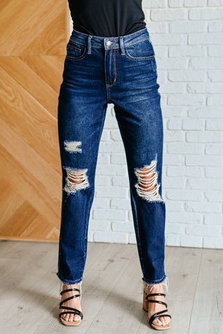 Katrina High Waist Distressed Denim Trousers