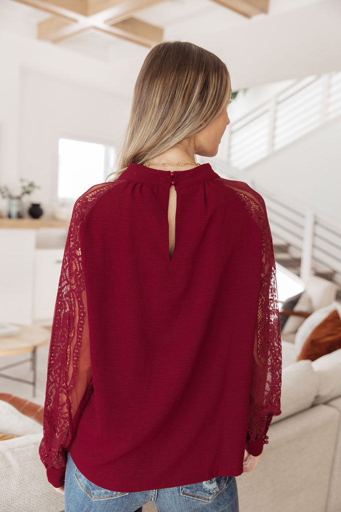 Red Wine Lace Sleeve Blouse