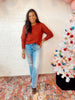 Casual Brunch Waffle Knit Sweater in Rust