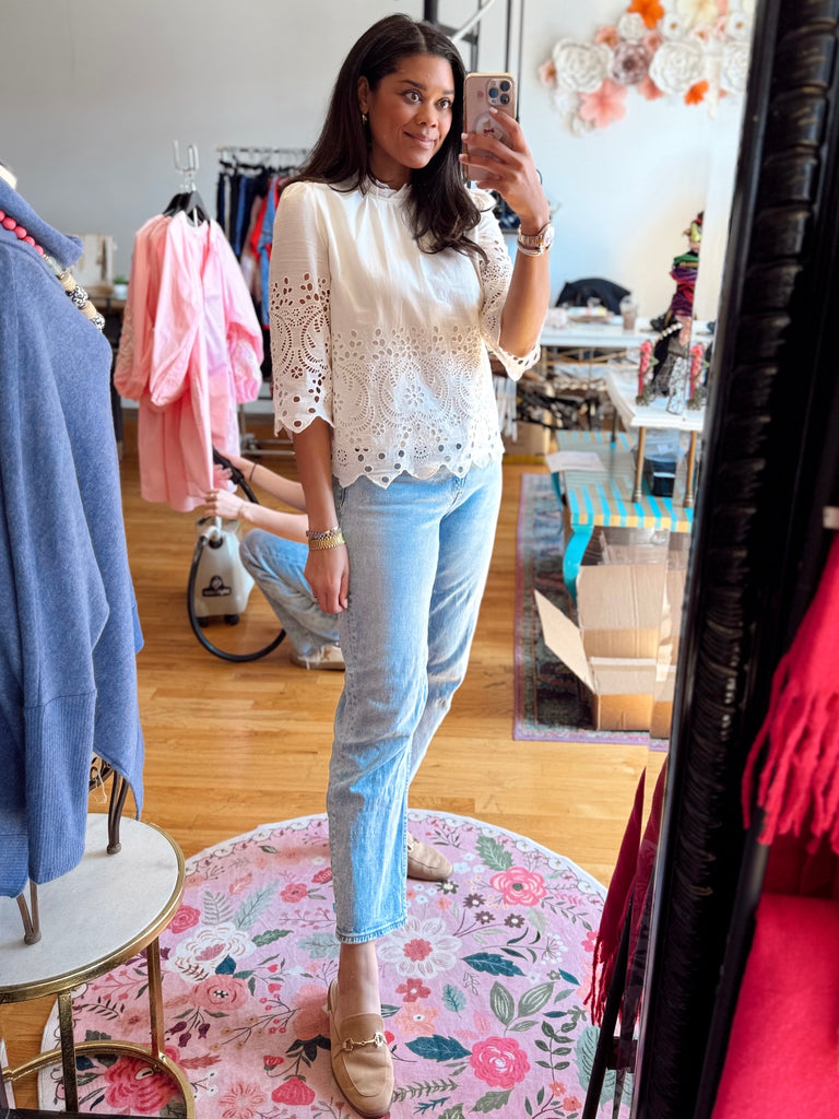 Scalloped Eyelet Blouse