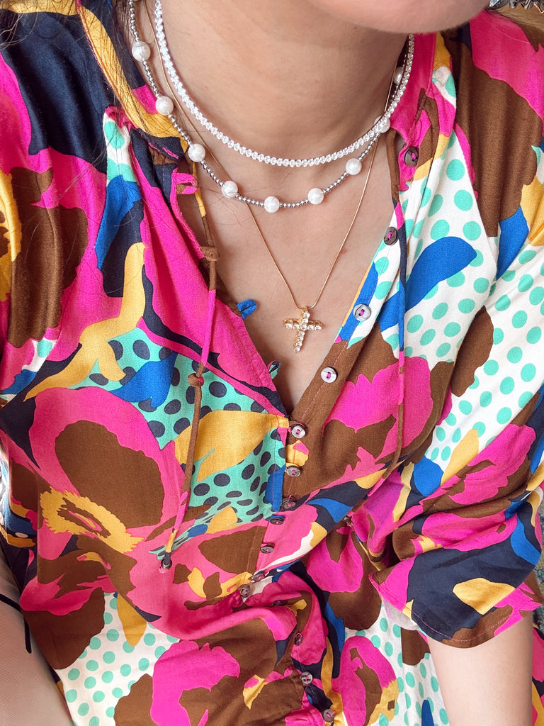 Pearl Beaded Necklace - Silver