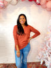 V-Neck Front Seam Sweater in Heather Rust