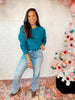 Casual Brunch Waffle Knit Sweater in Ocean Teal