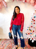 Red Wine Lace Sleeve Blouse