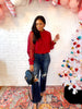 Red Wine Lace Sleeve Blouse