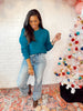 Casual Brunch Waffle Knit Sweater in Ocean Teal