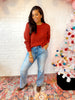 Casual Brunch Waffle Knit Sweater in Rust