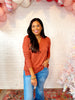 V-Neck Front Seam Sweater in Heather Rust