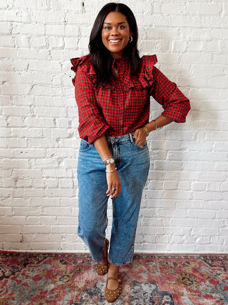 Quinn Plaid Ruffle Blouse