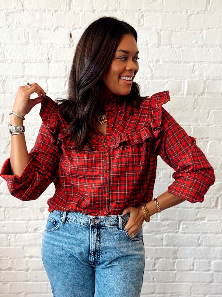 Quinn Plaid Ruffle Blouse
