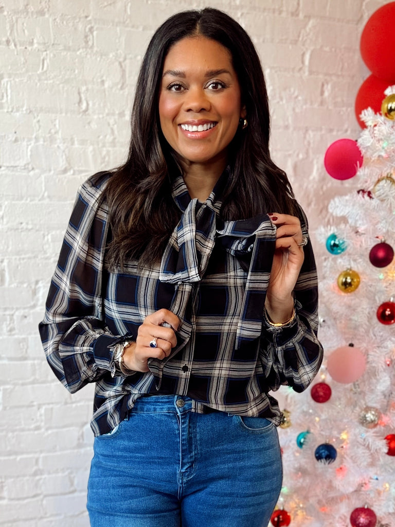 Blue Velvet Plaid Top