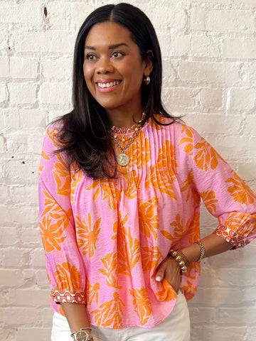 Pink Posy Puff Sleeve Top