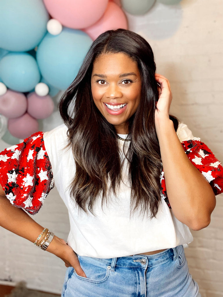 Scarlett Sequined Puff Sleeve
