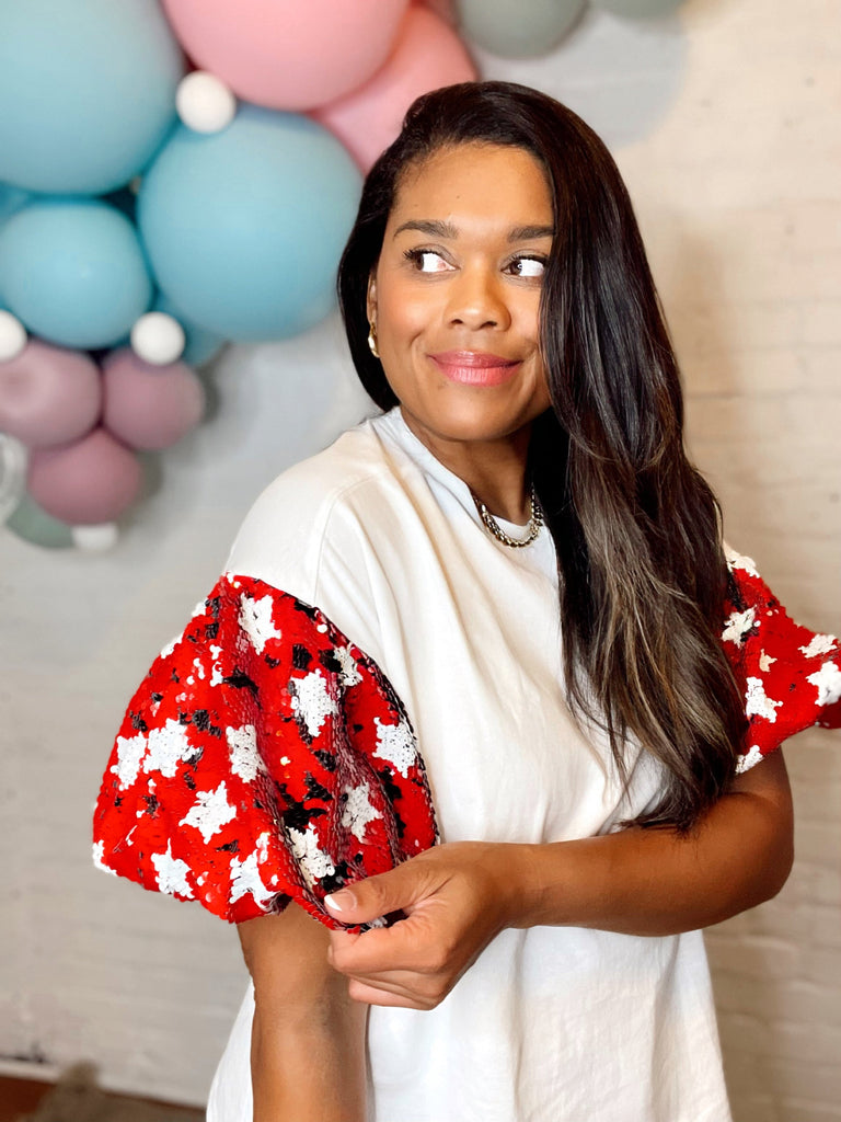 Scarlett Sequined Puff Sleeve