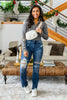 Christine High Contrast Slim Bootcut Destroyed Jeans