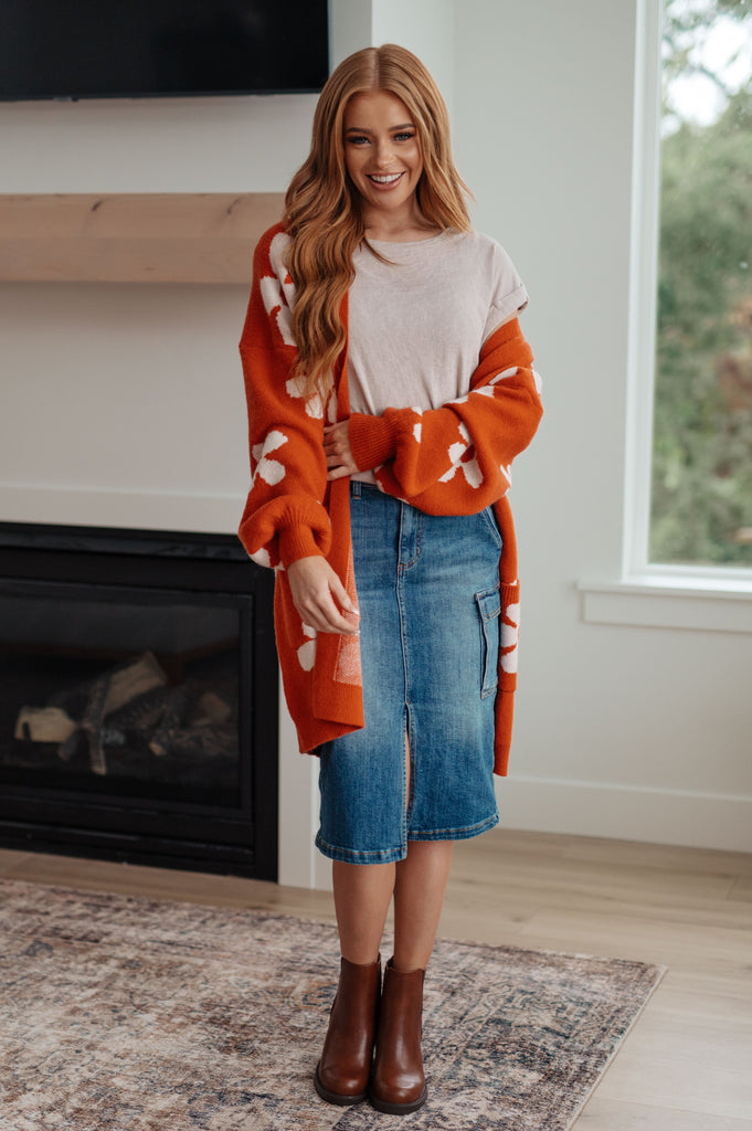 Enough Anyways Floral Cardigan in Burnt Orange