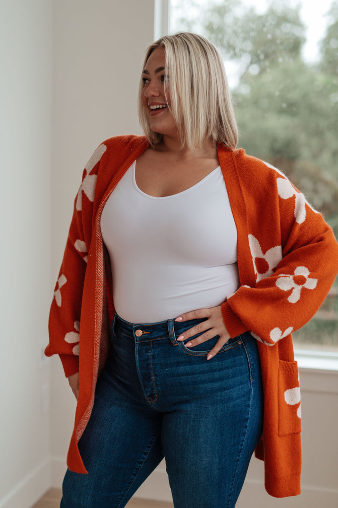 Enough Anyways Floral Cardigan in Burnt Orange