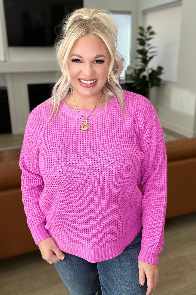 Casual Brunch Waffle Sweater in Bright Mauve