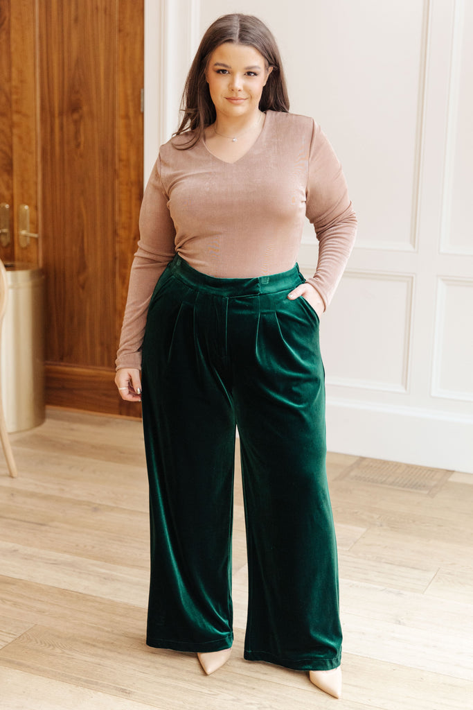 Festive Holiday Wide Leg Velvet Pants