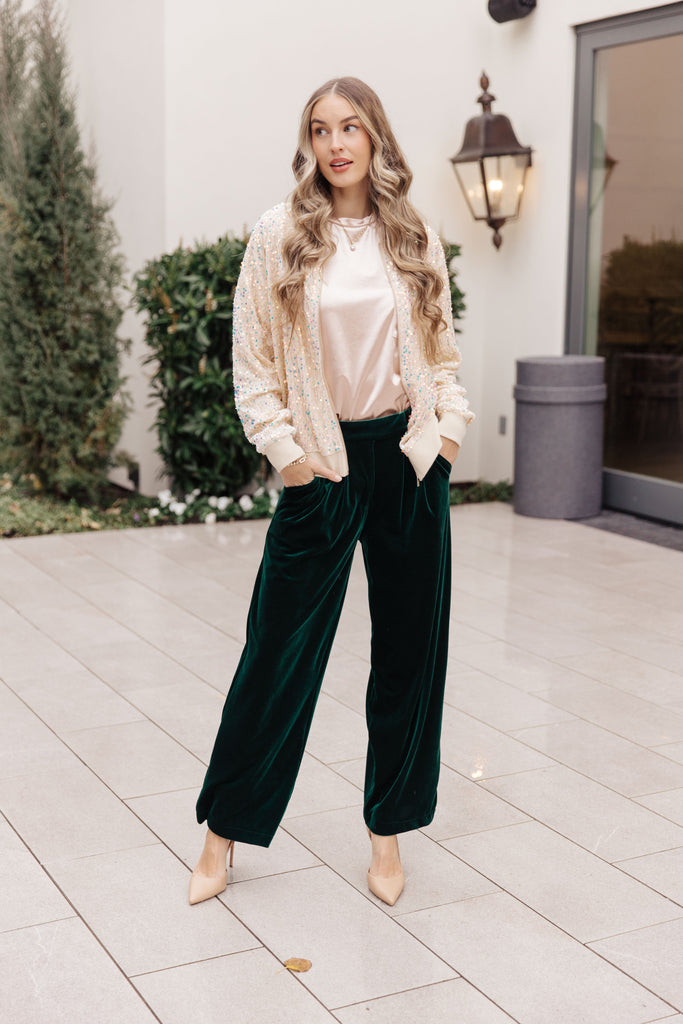 Festive Holiday Wide Leg Velvet Pants